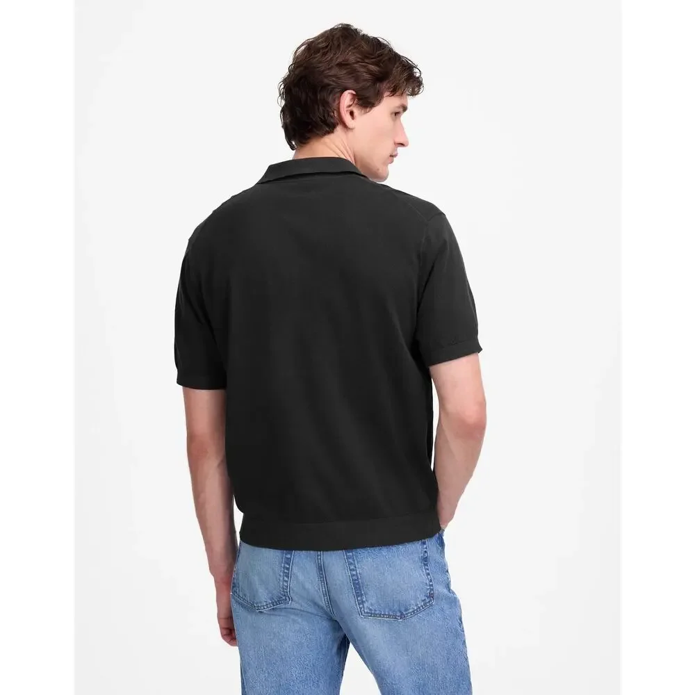 NWT Madewell Men's Three-Button Cotton Sweater Polo Shirt Black Coal Gray Size S